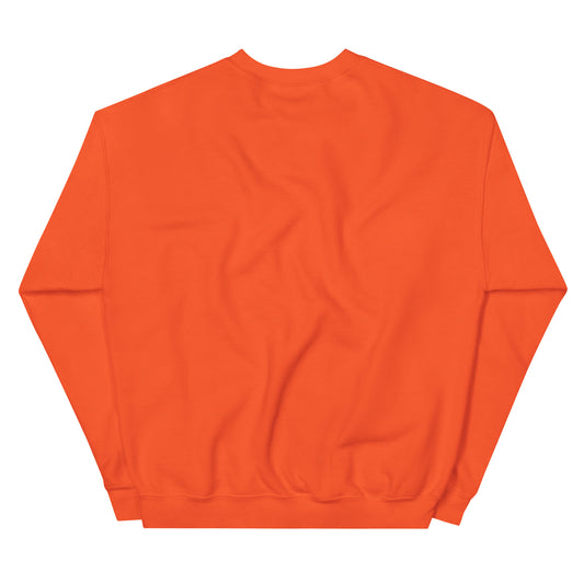 Close-up of the Camp Half-Blood chest text graphic on the orange sweatshirt