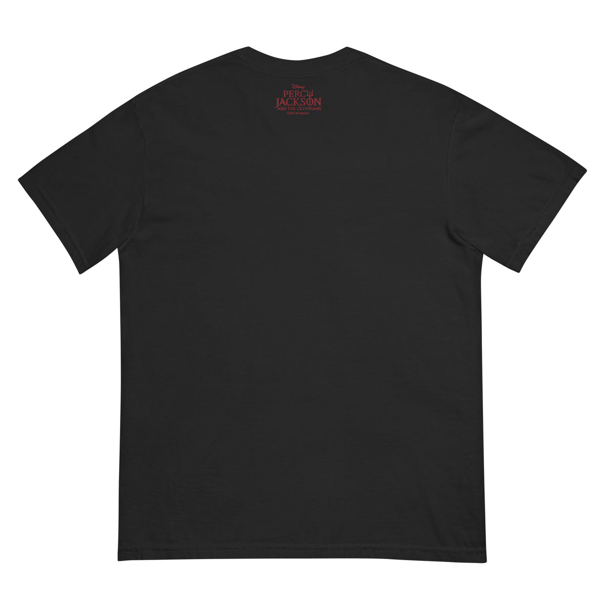 Folded stack of black Percy Jackson Hephaestus t-shirts