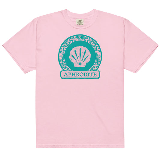 Percy Jackson Aphrodite Comfort Colors t-shirt in Blossom pink, front view