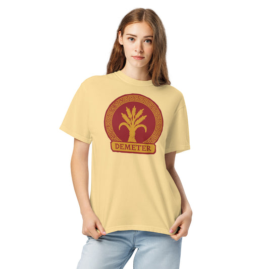 Percy Jackson Demeter t-shirt in black color, front view showcasing graphic