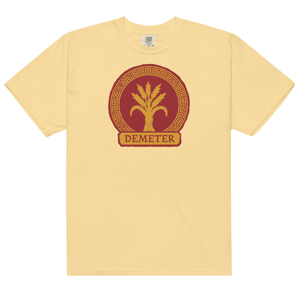 Percy Jackson Demeter t-shirt in butter color, front view showcasing graphic
