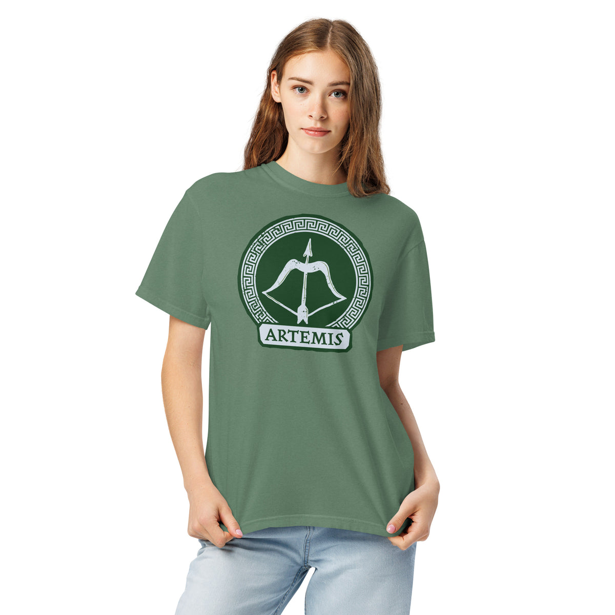 Percy Jackson Artemis t-shirt back view showing the plain garment-dyed fabric