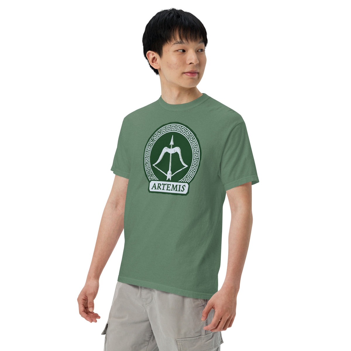 Alternative color variant of the Percy Jackson Artemis t-shirt in black, front view